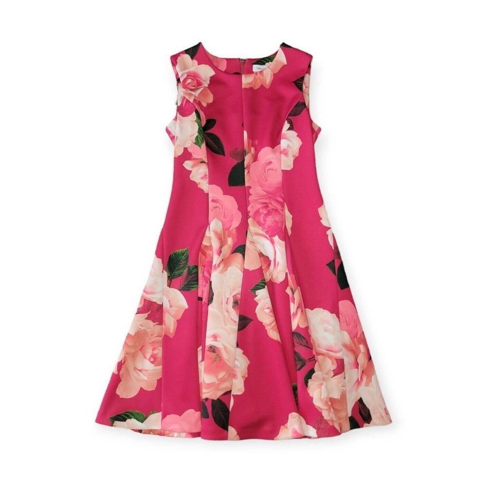 Calvin Klein Pleated Pink Floral Cocktail Dress Size 4